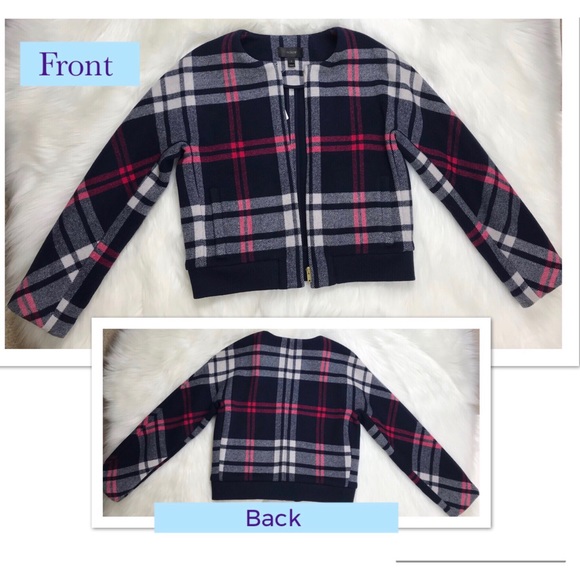 J. Crew Plaid Wool Bomber Navy - Picture 2 of 8